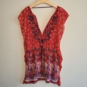 Free People Scarlet and Navy Floral Tunic